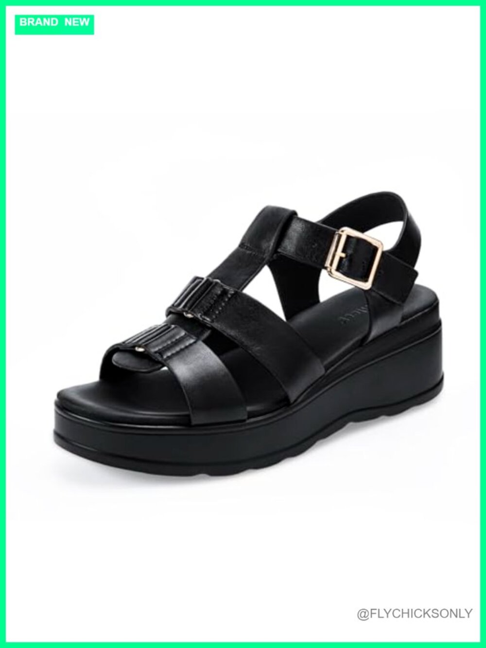 Women's Faux Leather Platform Wedge Sandals with Arch Support